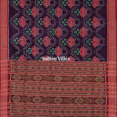 Dark Magenta Lotus Design Odisha Ikat Khandua Silk Saree