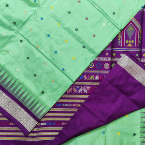 Aquamarine Green Sambalpuri Ikat Dolabedi Silk Saree