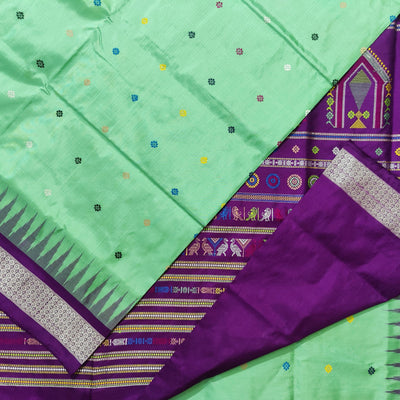 Aquamarine Green Sambalpuri Ikat Dolabedi Silk Saree