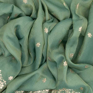 Aquamarine Woven Viscose Saree With Floral Embroidery