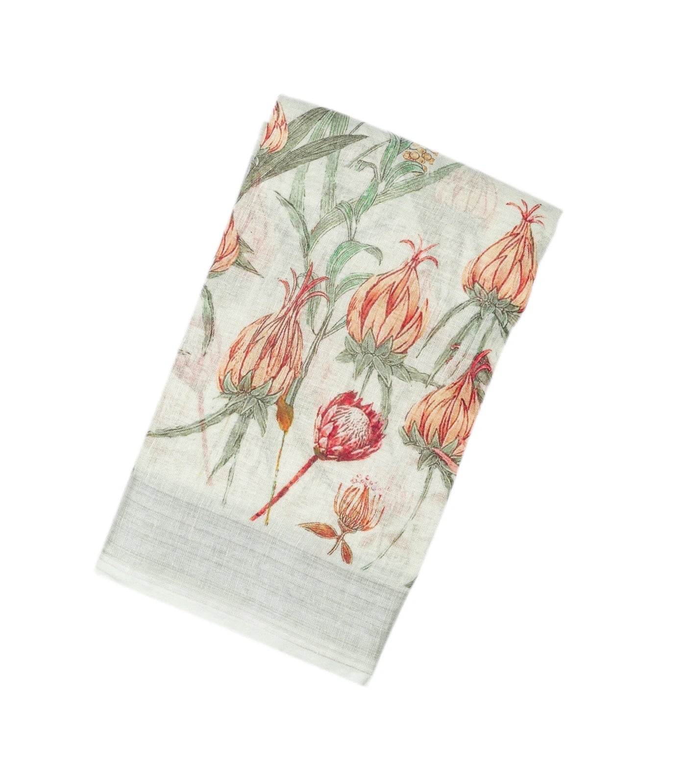 White Handloom Linen Saree With Printed Bird Motifs