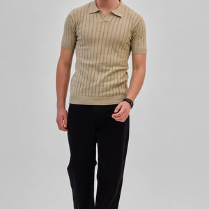 Beige Knitted Polo T-Shirt