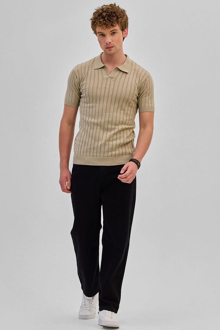 Beige Knitted Polo T-Shirt