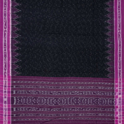 Black Handloom Orissa Cotton Saree With Purple Border