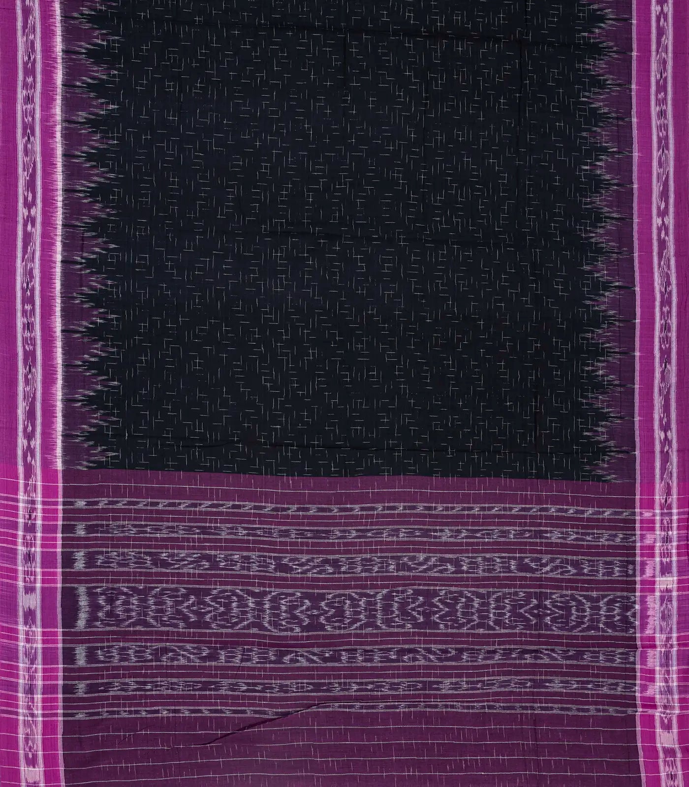 Black Handloom Orissa Cotton Saree With Purple Border