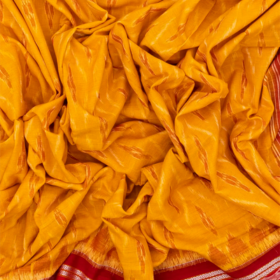 Yellow Orissa Cotton Saree With Tie & Dye Floral Motifs