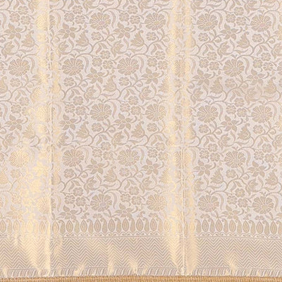Mustard geometric design semi-banaras tissue silk saree with fringe border & floral vine design pallu