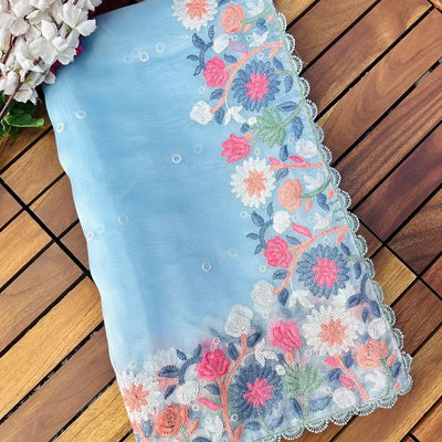 Pure Organza Embroidery work Saree