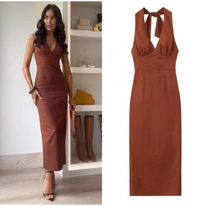 Harry Bodycon Midi Dress in Brown