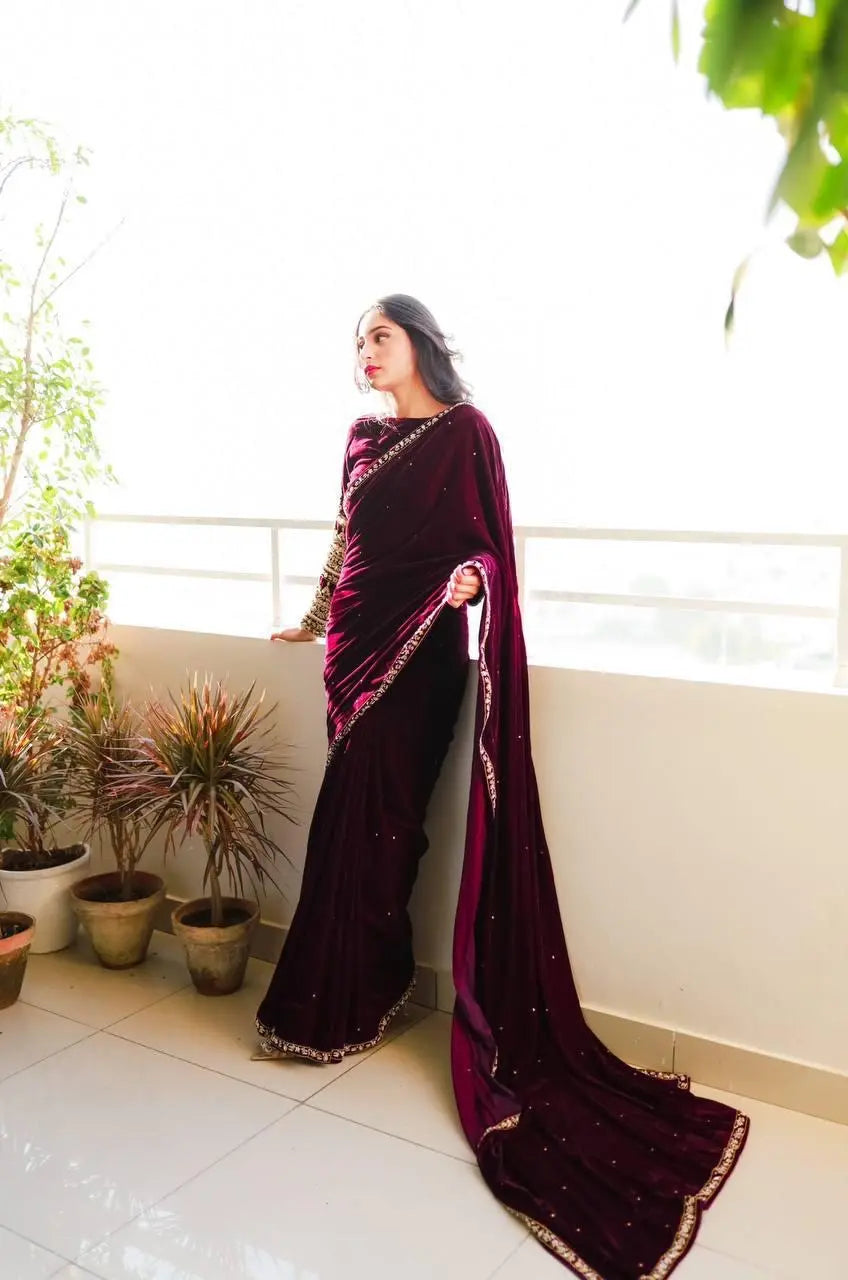 Ethenika  Party Wear Velvet Saree