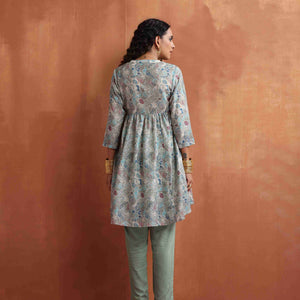 trueBrowns Green Print Flared Kurta Co-ord Set
