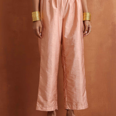 trueBrowns Blush Pink Tissue Flared Anarkali Kurta Set