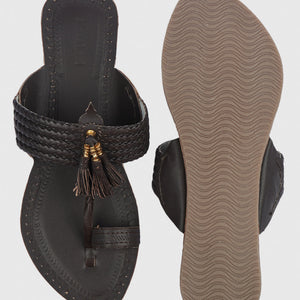 Brown Handstitched Leather Kolhapuri Women Slipper