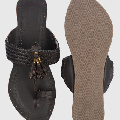 Brown Handstitched Leather Kolhapuri Women Slipper