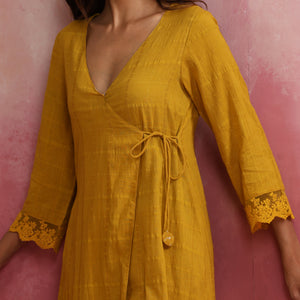 trueBrowns Mustard Cotton Dobby Kurta Set