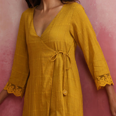 trueBrowns Mustard Cotton Dobby Kurta Set