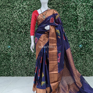 Blue Floral Digital Print Kanjivaram Silk Saree
