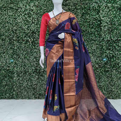 Blue Floral Digital Print Kanjivaram Silk Saree