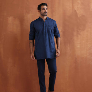 trueBrowns Men's Blue Cotton Short Kurta
