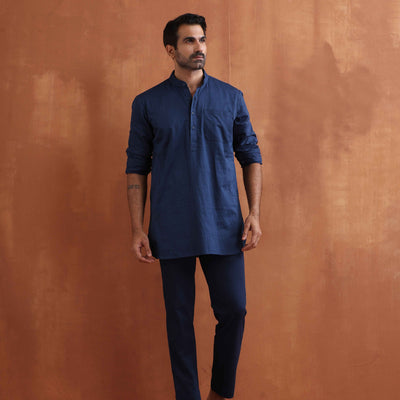 trueBrowns Men's Blue Cotton Short Kurta