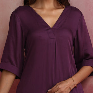 trueBrowns Purple Modal Pleated Kurta Set