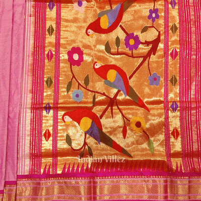 Pink Dual Tone  Peacock Butti Paithani Silk Saree