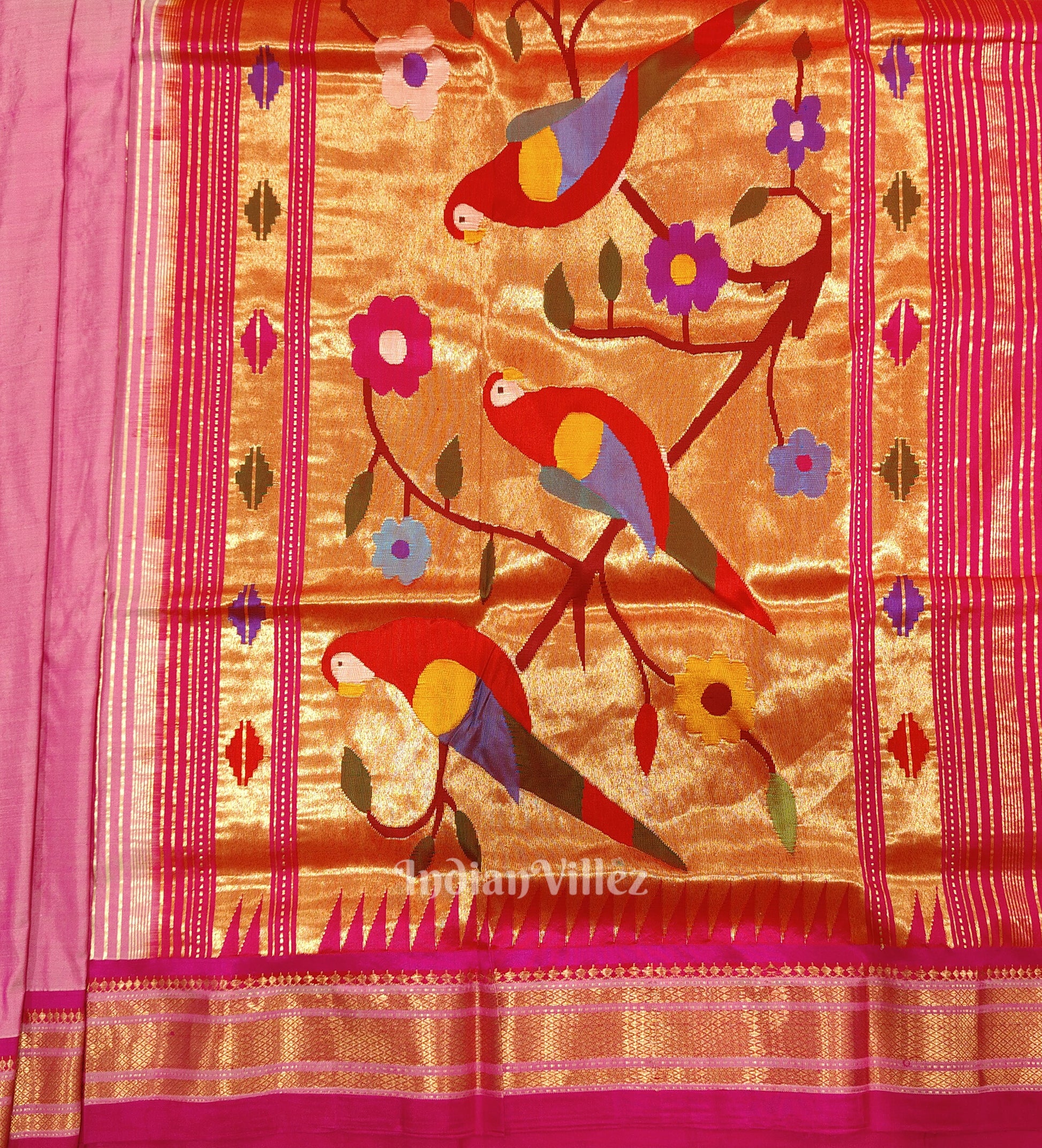 Pink Dual Tone  Peacock Butti Paithani Silk Saree