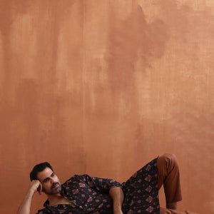 trueBrowns Men's Black Printed Kurta