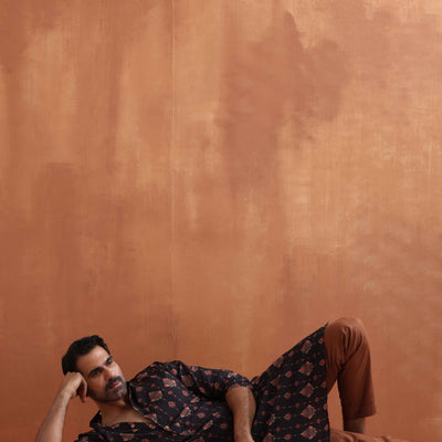 trueBrowns Men's Black Printed Kurta