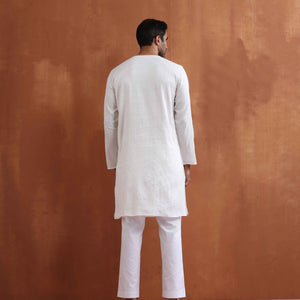 trueBrowns Men's Ivory Sequin Chanderi Kurta