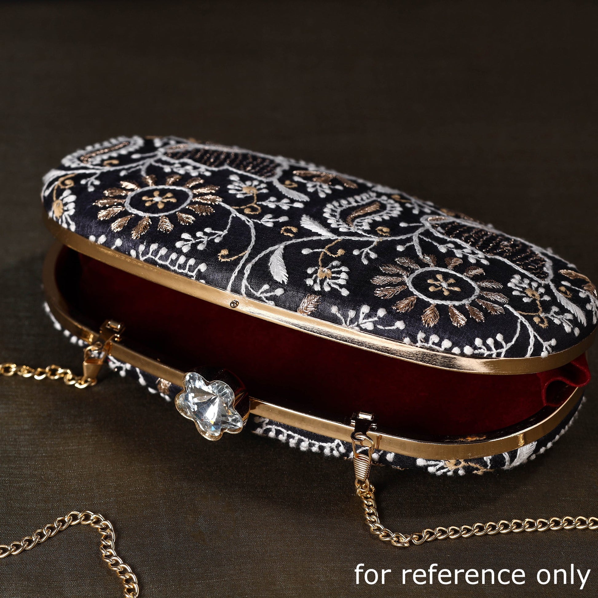 Black - Chikankari Hand Embroidery Tussar Silk Clutch / Sling Bag 01