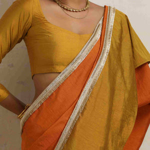trueBrowns Orange Silk Ready To Wear Saree