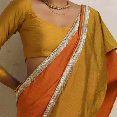 trueBrowns Orange Silk Ready To Wear Saree