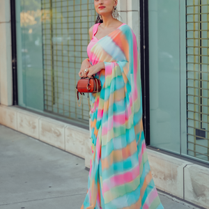 Jazzy Mix Leheriya Pure Chiffon Saree