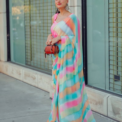 Jazzy Mix Leheriya Pure Chiffon Saree