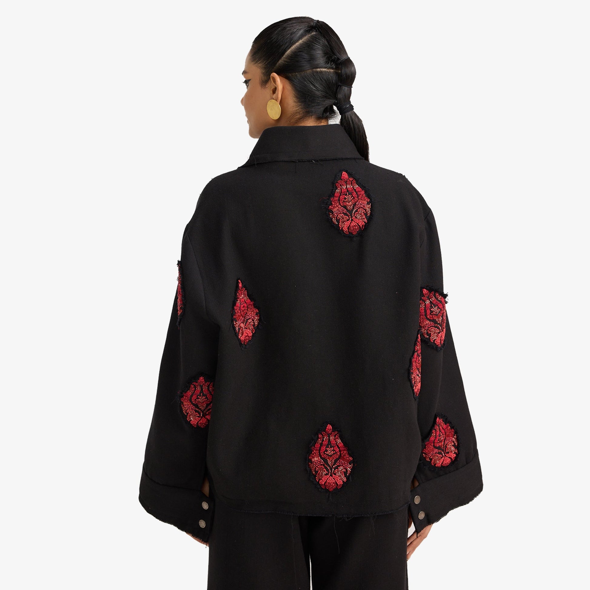 F A R A K | HAND EMBRIODERED JACKET { BLACK/BLACK