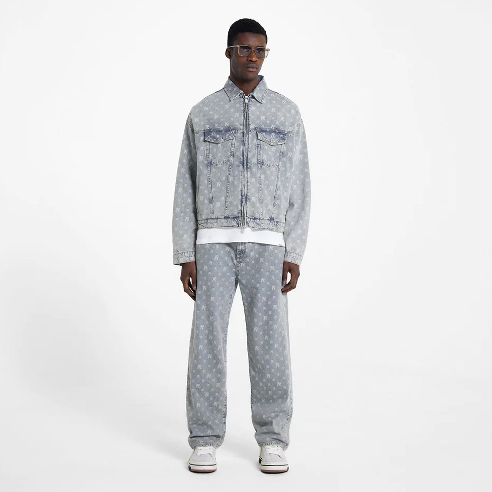 Represent | R4 MONOGRAM DENIM JACKET  { STONE WASH