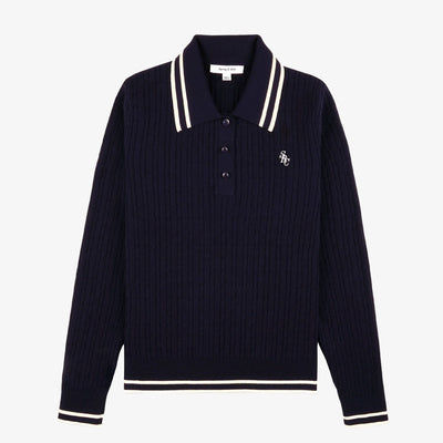 SPORTY & RICH | SRC CABLEKINT POLO { NAVY/CREAM