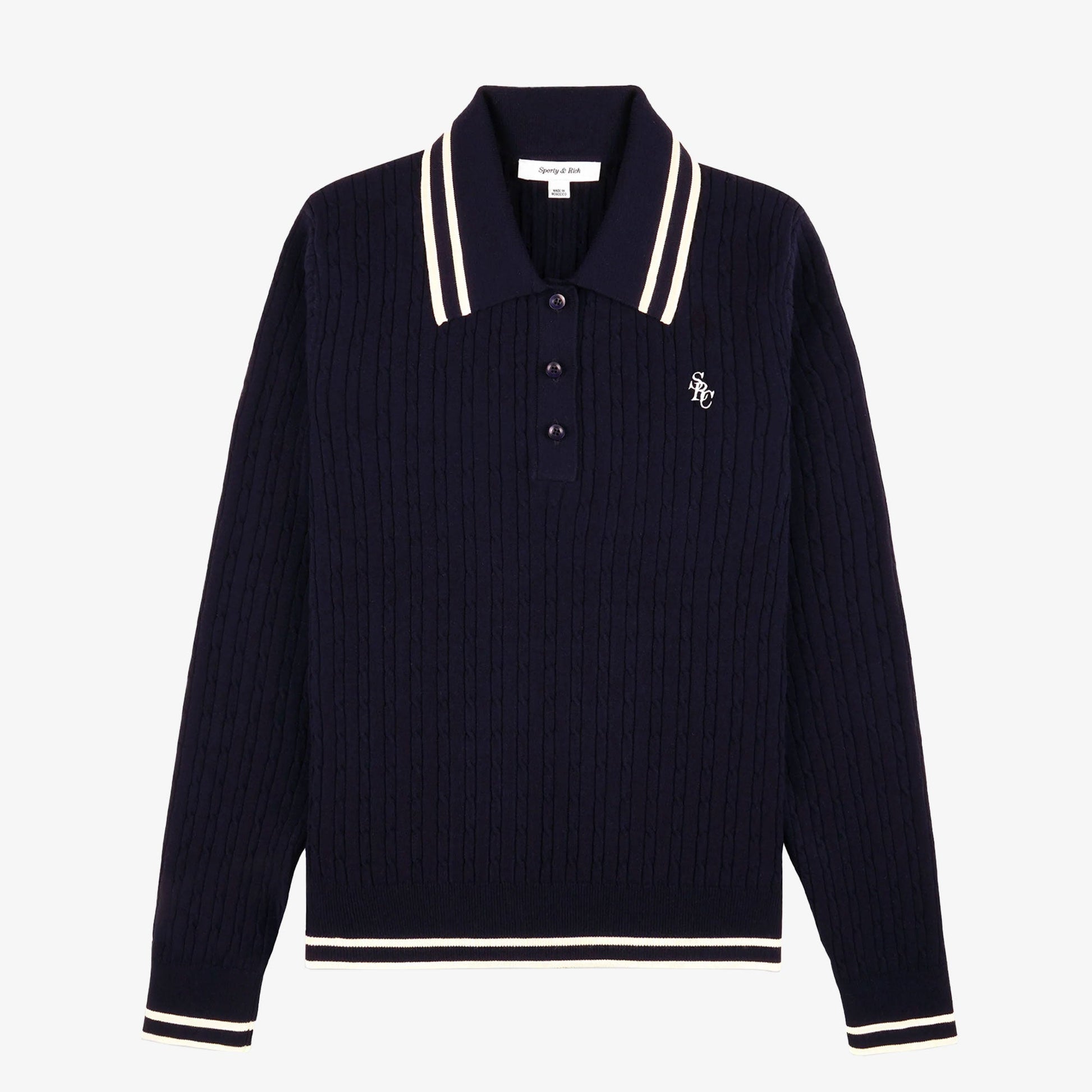 SPORTY & RICH | SRC CABLEKINT POLO { NAVY/CREAM