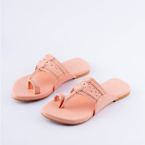 Salmon Peach Solid Kolha Flats