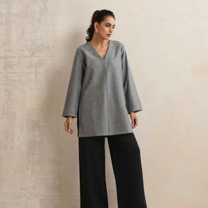 trueBrowns Grey Woollen High Slit Kurta