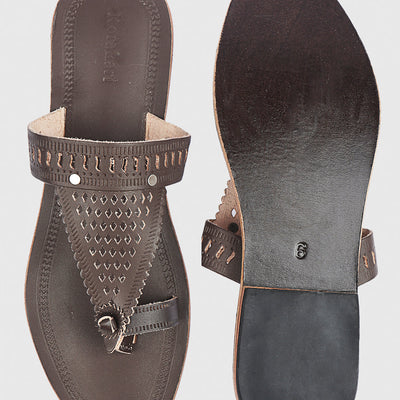 Brown Handstitched Leather Kolhapuri Women Slipper