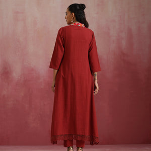 trueBrowns Maroon Cotton Dobby Kurta Set