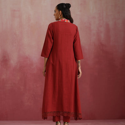 trueBrowns Maroon Cotton Dobby Kurta Set