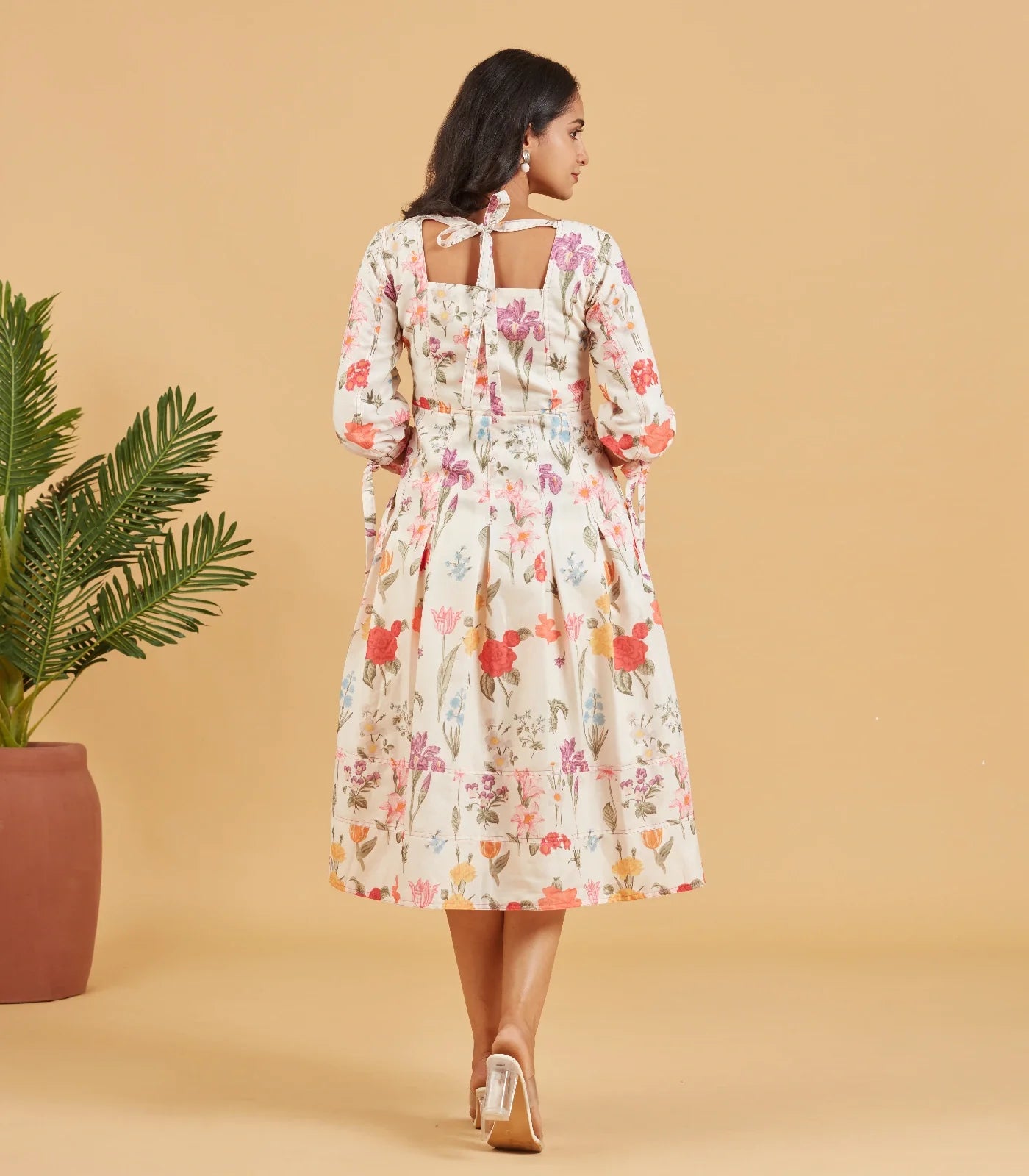 White Multicolour printed floral A-line Dress