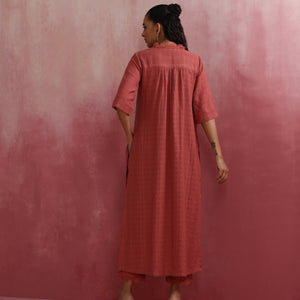 trueBrowns Peach High low Cotton Dobby Kurta Set