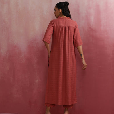 trueBrowns Peach High low Cotton Dobby Kurta Set