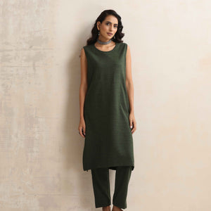 trueBrowns Green Kashmiri Woollen Jacket 3pc Set