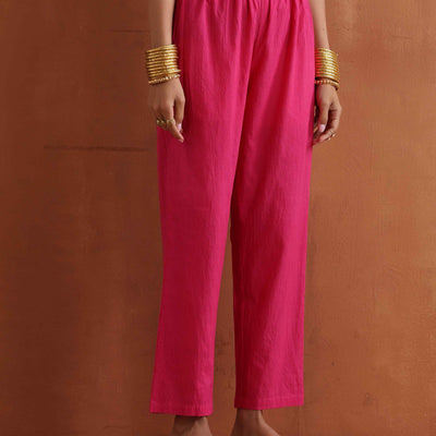 trueBrowns Pink Metallic Straight Kurta Set