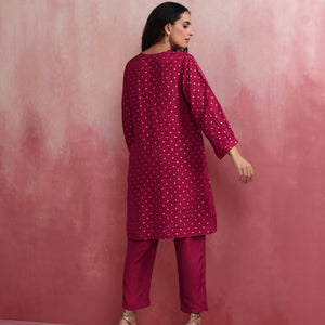 trueBrowns Pink Viscose Silk Kurta Co-ord Set